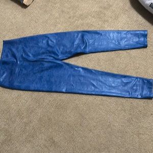 Leather look blue leggings